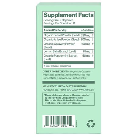 Hilma Gas & Bloat Relief Vegan Capsules - Natural Peppermint & Lemon Balm -  28ct : Target