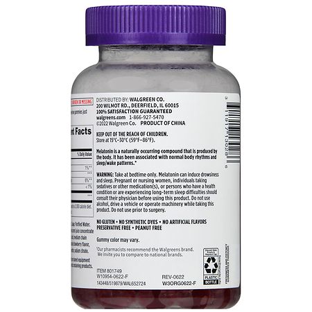 Walgreens Melatonin 10 mg Gummies Natural Strawberry