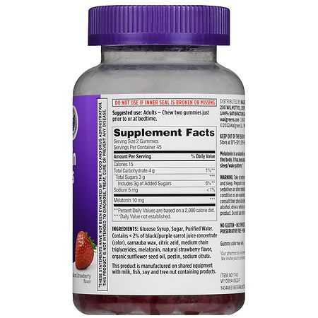 Walgreens Melatonin 10 mg Gummies Natural Strawberry