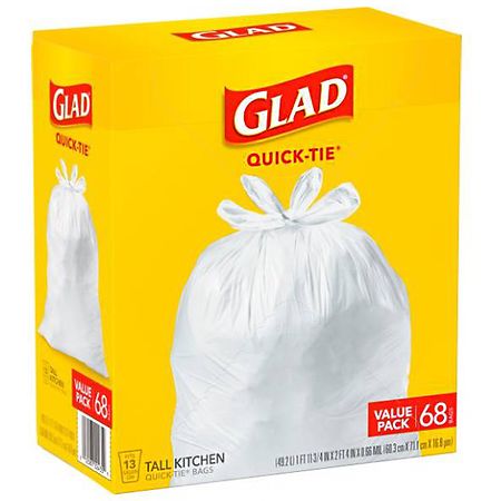 Perk Tab-Tie Tall Kitchen Trash Bags | 13 Gal | 0.9 Mil | 28 x 24 | White | 80/Box