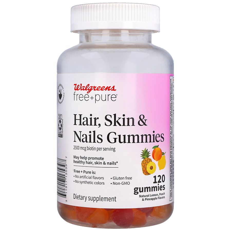 Walgreens Hair, Skin & Nails Gummies (60 days) Natural Lemon, Peach