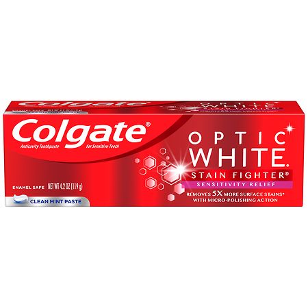 Colgate Optic White Stain Fighter Whitening Toothpaste with Sensitivity Relief Clean Mint