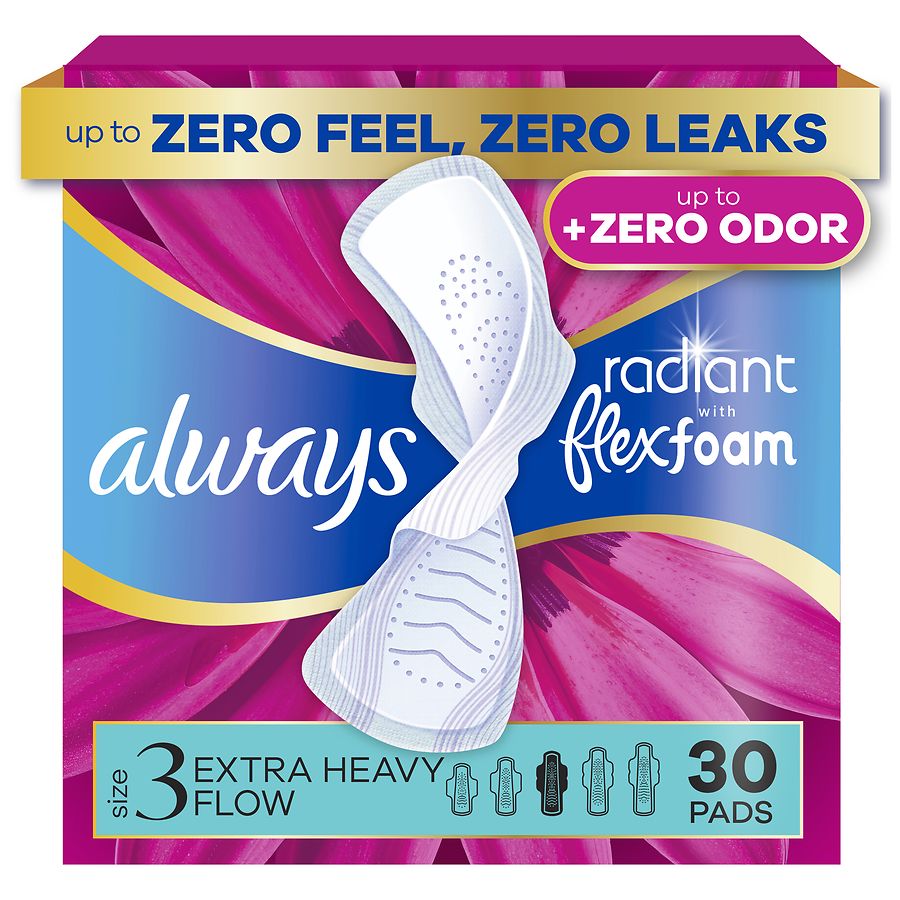 Always FlexFoam Pads, With Wings Lightly Scented, Size 3, Extra Heavy Absorbency