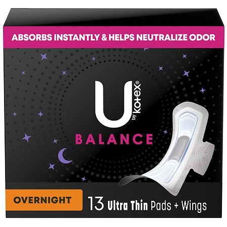 U by Kotex Balance Ultra Thin Overnight Pads with Wings