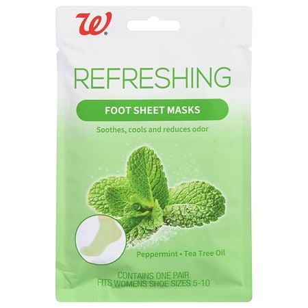 Walgreens Refreshing Foot Sheet Masks Peppermint and Tea Tree Oil, Shoe Sizes 5-10