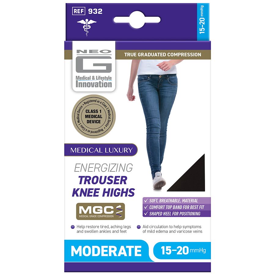Neo G Compression 15-20 mmHg Knee High Energizing Trouser Socks Black, Black