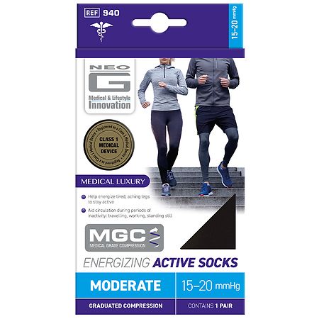 Neo G Compression 15-20 mmHg Knee High Energizing Active Socks Black