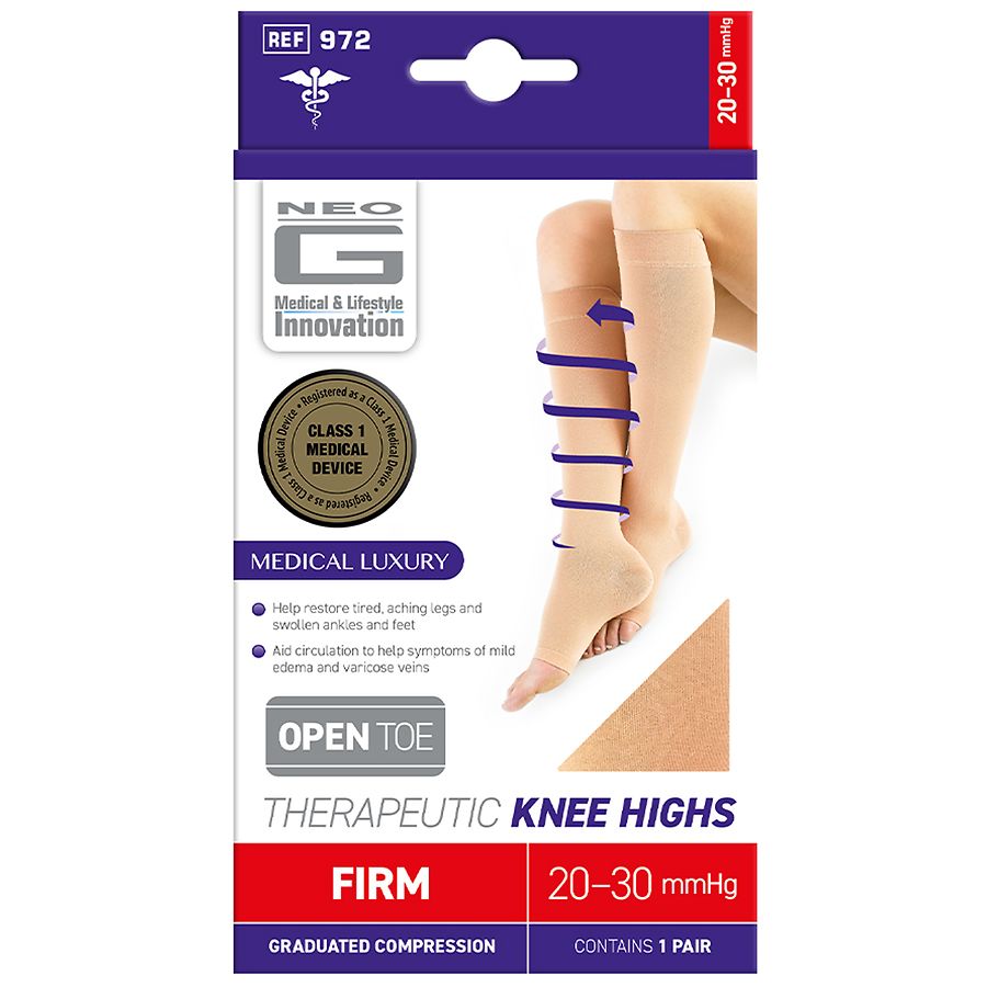 Neo G Compression 20-30 mmHg Knee High Therapeutic Socks (Open Toe) Beige,  Beige