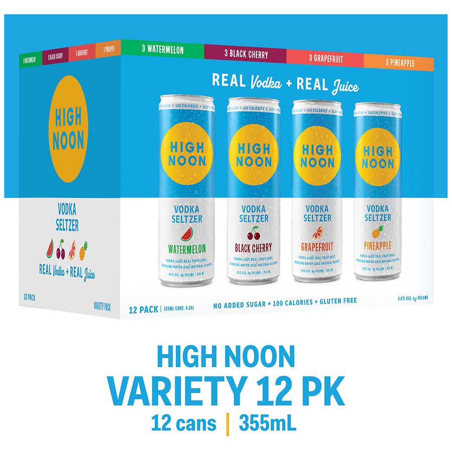 High Noon Vodka Hard Seltzer Variety Pack Cans, 4.5% Alc/Vol