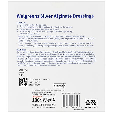 Walgreens Silver Alginate Dressings 4 in x 4 in