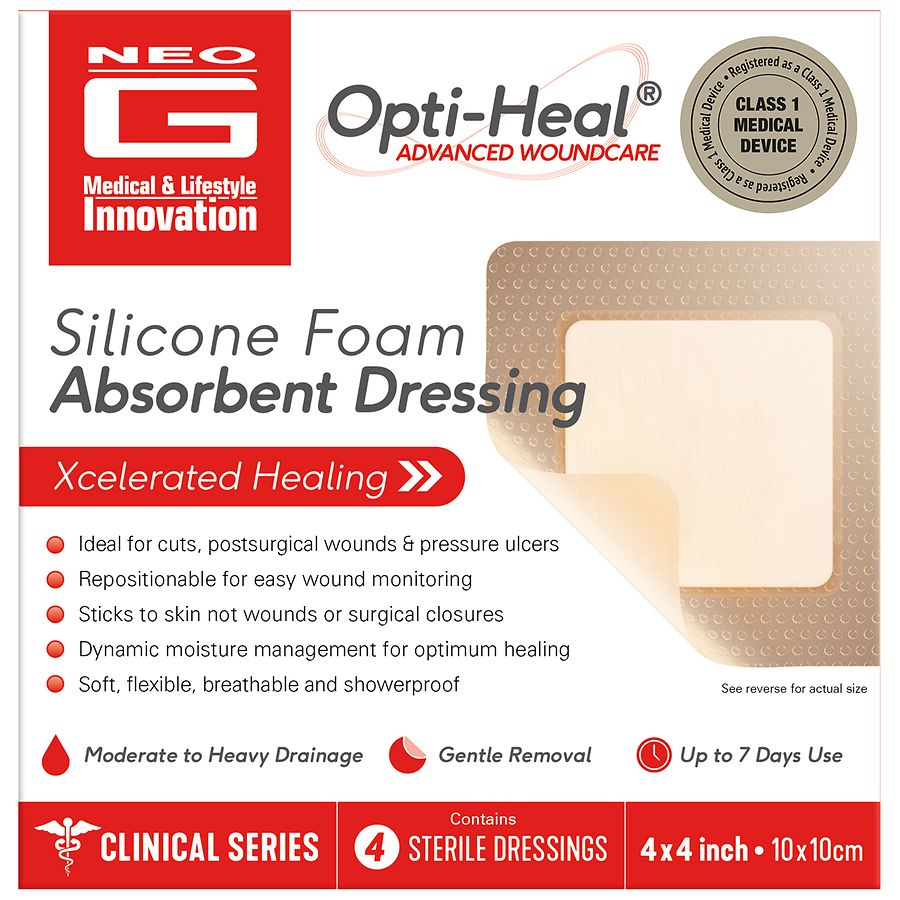 Neo G Advanced Silicone Foam Absorbent Dressing 4" x 4" (10x10cm