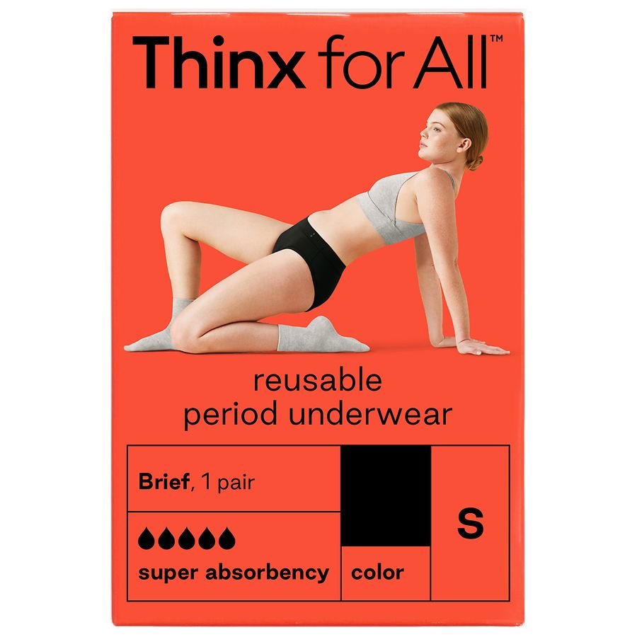 Thinx for All Women's Super Absorbency Cotton Brief Period Underwear Black,  Black