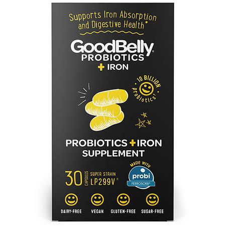GoodBelly Probiotics Probiotics + Iron Supplement Capsules
