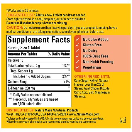 Nature Made L-Theanine 200 mg Chewable Tablets Tropical Fruit