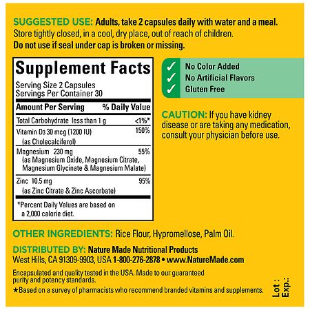 Nature Made Magnesium Complex with Vitamin D and Zinc Capsules 60