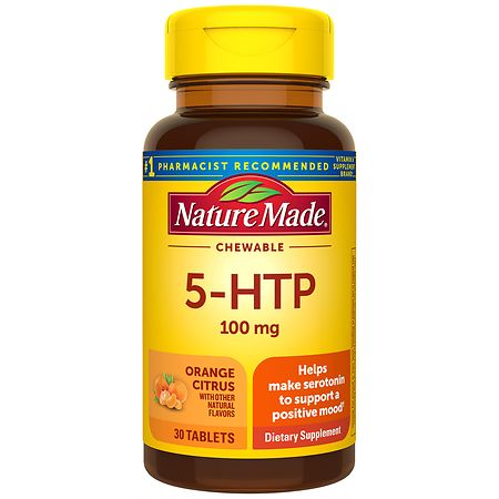 Nature Made 5-HTP 100 mg Chewable Tablets Mood Support Supplement Orange Citrus, 30