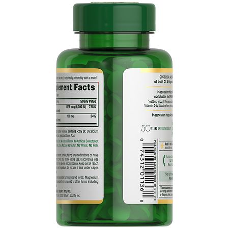 Nature's Bounty Advanced Vitamin D3 + Magnesium Citrate, Immune and Bone Supplement Tablets