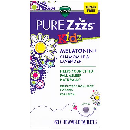PURE Zzzs Kidz Melatonin Sleep Aid Chewable Tablets, Drug-Free & Non-Habit Forming Berry Clear