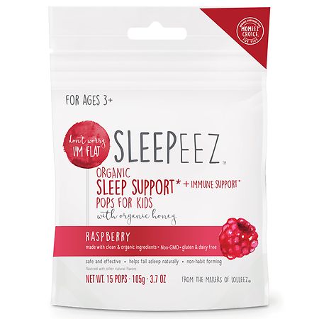 LOLLEEZ Organic Sleep Support + Immune Support Pop for Kids Raspberry Clear