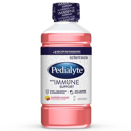 Pedialyte With Immune Support Electrolyte Hydration Drink Raspberry Lemonade Clear