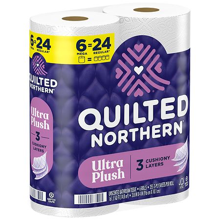 Quilted Northern Ultra Plush 3-ply Toilet Paper, Mega Rolls, 6 Count (Pack  of 1)