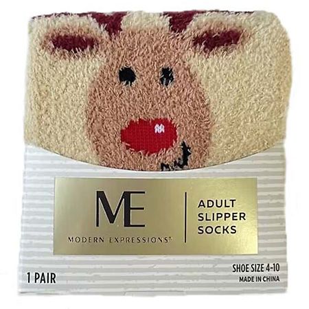 Modern Expressions Adult Slipper Socks - Reindeer 4-10