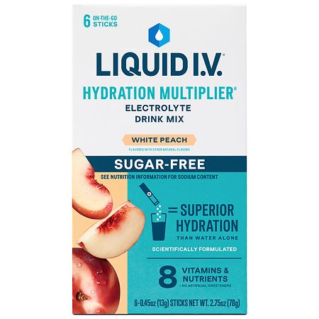 Liquid I.V. Hydration Multiplier - Sugar Free Electrolyte Drink Mix White Peach, 6ct