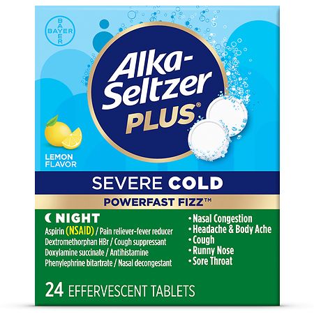 Alka-Seltzer Plus Severe Cold, Night, Effervescent Tablets Lemon