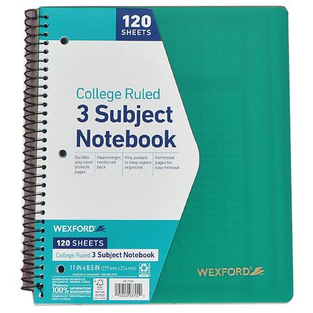 Wexford College Ruled 3 Subject Notebook Assorted