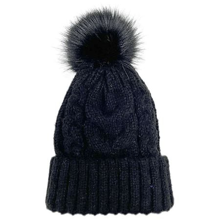 West Loop Thick Cable Knit Faux Fuzzy Fur Pom Hat