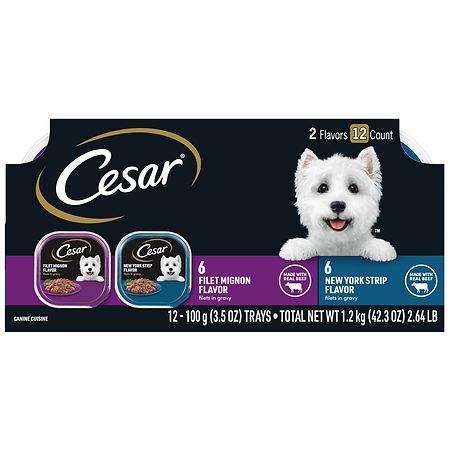 Cesar Adult Soft Wet Dog Food Filets in Gravy Variety Pack Filet Mignon & New York Strip