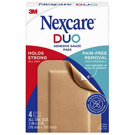 Nexcare Duo Adhesive Gauze Pads 3 in x 4 in (76 mm x 101 mm) Tan