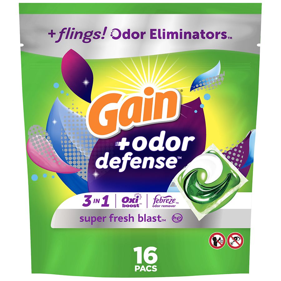 Gain Flings Laundry Detergent Pacs With Odor Defense Super Fresh Blast ...