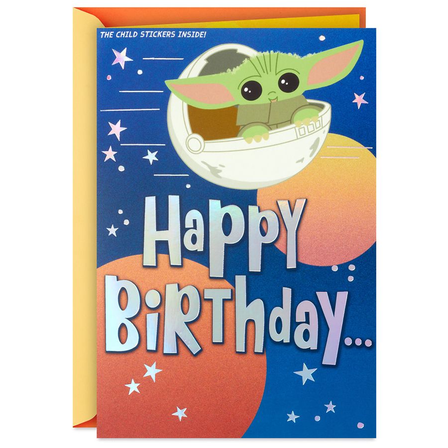 Hallmark Star Wars: The Mandalorian Birthday Card With Stickers (Grogu ...