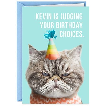 Hallmark Funny Birthday Card (Choose Wisely Judging Cat in Party Hat) E93