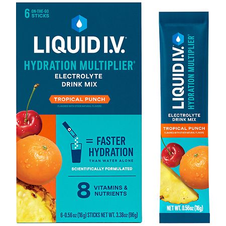 Liquid IV Hydration Multiplier - Tropical Punch - Hydration Powder Packets  | Electrolyte Drink Mix | Easy Open Single-Serving Stick | Non-GMO | 16