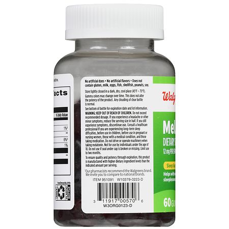 Walgreens Melatonin 12 mg Gummies (30 days) Natural Strawberry
