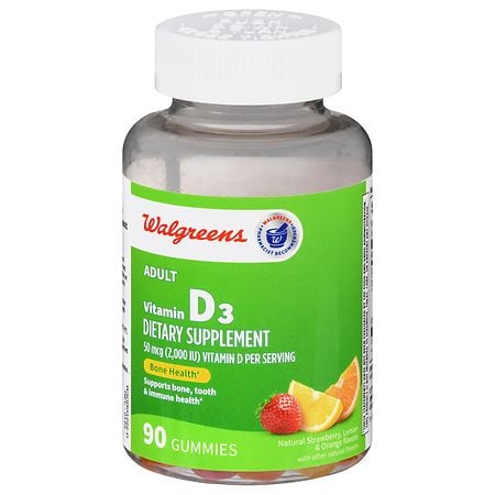 Walgreens Adult Vitamin D3 50 mcg (2,000 IU) Gummies Natural Strawberry, Lemon & Orange