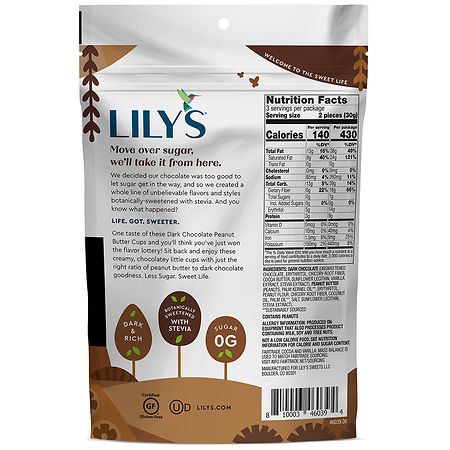 Lily s Dark Chocolate Style Peanut Butter No Sugar Added Cups Gluten Free Bag Dark Chocolate Style Walgreens