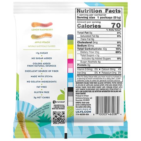 Lily's No Sugar Added, Sour Gummy Worms, Bag Assorted Fruit