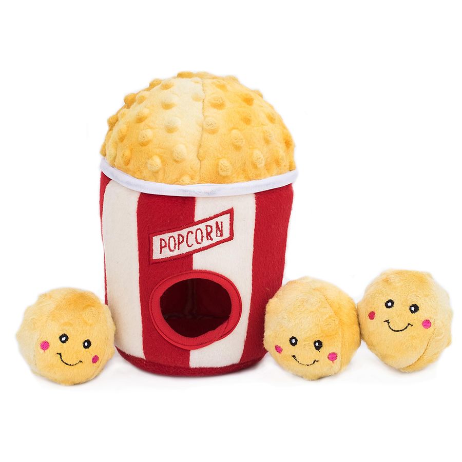 ZIPPYPAWS Burrow Hide & Seek Plush Dog Toy, Popcorn Bucket 