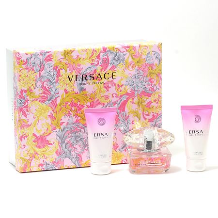 Versace Bright Crystal Spray, Shower Gel and Body Lotion Set Floral Fruity, 3 Pc