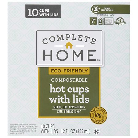 Complete Home Compostable Hot Cup With Lids White