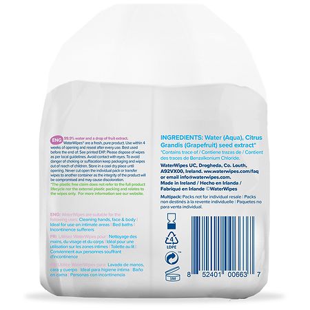 WaterWipes 99.9% Water Based & Hypoallergenic Adult Wipes for