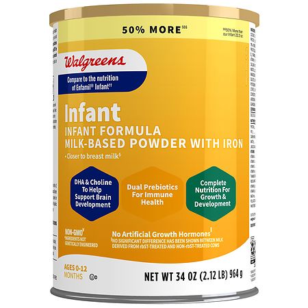 Walgreens Infant Milk-Based Baby Formula Powder with Iron, Dual Prebiotics, and Choline
