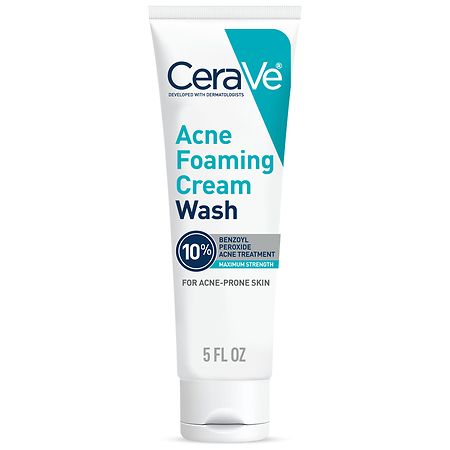CeraVe Acne Foaming Cream Wash with 10% Benzoyl Peroxide for Face and Body Fragrance Free