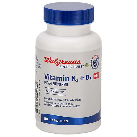 Walgreens Free & Pure Vitamin K2 + D3 Supplement Capsules for Bone Health (90 days)