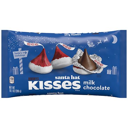 Hershey's Kisses Milk Chocolate Candies with Santa Hat Foils Bag