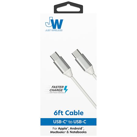 Just Wireless USB-C to USB-C Cable White