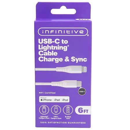 Infinitive USB-C to Lightning Braided Cable White, White